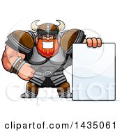 Poster, Art Print Of Cartoon Buff Muscular Viking Warrior With A Blank Sign