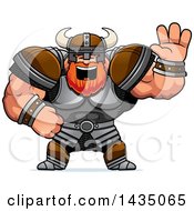 Poster, Art Print Of Cartoon Buff Muscular Viking Warrior Waving