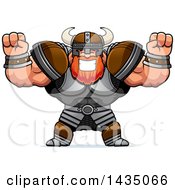 Poster, Art Print Of Cartoon Buff Muscular Viking Warrior Cheering