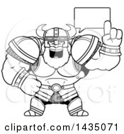 Poster, Art Print Of Cartoon Black And White Lineart Buff Muscular Viking Warrior Talking