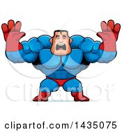 Poster, Art Print Of Cartoon Buff Muscular Male Super Hero Holding His Hands Up And Screaming
