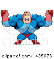 Poster, Art Print Of Cartoon Buff Muscular Male Super Hero Holding His Fists In Balls Of Rage
