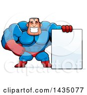 Poster, Art Print Of Cartoon Buff Muscular Male Super Hero With A Blank Sign