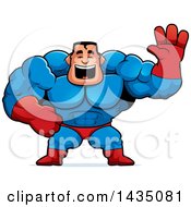 Poster, Art Print Of Cartoon Buff Muscular Male Super Hero Waving
