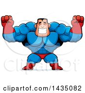 Clipart Of A Cartoon Buff Muscular Male Super Hero Cheering Royalty Free Vector Illustration