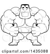 Poster, Art Print Of Cartoon Black And White Lineart Buff Muscular Male Super Hero Giving Two Thumbs Up
