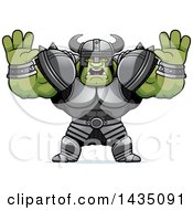 Poster, Art Print Of Cartoon Buff Muscular Orc Holding His Hands Up And Screaming