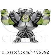 Poster, Art Print Of Cartoon Buff Muscular Orc Holding His Fists In Balls Of Rage