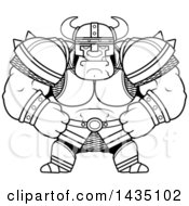 Clipart Of A Cartoon Black And White Lineart Smug Buff Muscular Orc Royalty Free Vector Illustration