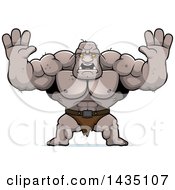 Poster, Art Print Of Cartoon Buff Muscular Ogre Holding His Hands Up And Screaming