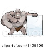 Poster, Art Print Of Cartoon Buff Muscular Ogre With A Blank Sign