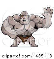 Poster, Art Print Of Cartoon Buff Muscular Ogre Waving