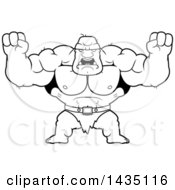 Clipart Of A Cartoon Black And White Lineart Buff Muscular Ogre Holding His Fists In Balls Of Rage Royalty Free Vector Illustration