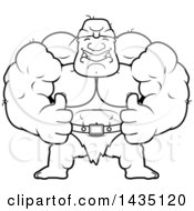 Poster, Art Print Of Cartoon Black And White Lineart Buff Muscular Ogre Giving Two Thumbs Up