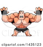 Poster, Art Print Of Cartoon Buff Muscular Mma Fighter Holding His Hands Up And Screaming