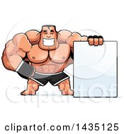 Poster, Art Print Of Cartoon Buff Muscular Mma Fighter With A Blank Sign