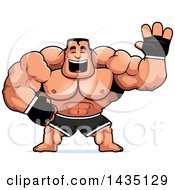Poster, Art Print Of Cartoon Buff Muscular Mma Fighter Waving