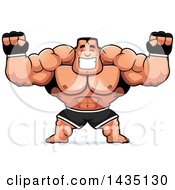 Poster, Art Print Of Cartoon Buff Muscular Mma Fighter Cheering