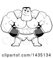 Poster, Art Print Of Cartoon Black And White Lineart Smug Buff Muscular Mma Fighter
