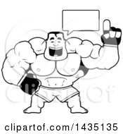 Clipart Of A Cartoon Black And White Lineart Buff Muscular MMA Fighter Talking Royalty Free Vector Illustration by Cory Thoman