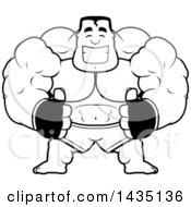 Poster, Art Print Of Cartoon Black And White Lineart Buff Muscular Mma Fighter Giving Two Thumbs Up