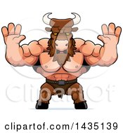 Clipart Of A Cartoon Scared Buff Muscular Minotaur Holding His Hands Up Royalty Free Vector Illustration by Cory Thoman