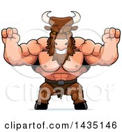 Clipart Of A Cartoon Buff Muscular Minotaur Cheering Royalty Free Vector Illustration