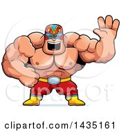 Poster, Art Print Of Cartoon Buff Muscular Luchador Mexican Wrestler Waving