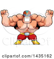 Poster, Art Print Of Cartoon Buff Muscular Luchador Mexican Wrestler Cheering