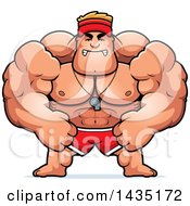 Clipart Of A Cartoon Mad Buff Muscular Male Lifeguard Royalty Free Vector Illustration