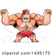 Poster, Art Print Of Cartoon Buff Muscular Male Lifeguard Holding His Fists In Balls Of Rage