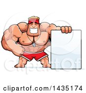 Poster, Art Print Of Cartoon Buff Muscular Male Lifeguard With A Blank Sign