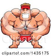 Poster, Art Print Of Cartoon Buff Muscular Male Lifeguard Grinning