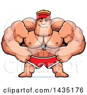 Clipart Of A Cartoon Smug Buff Muscular Male Lifeguard Royalty Free Vector Illustration