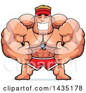Poster, Art Print Of Cartoon Buff Muscular Male Lifeguard Giving Two Thumbs Up