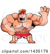 Poster, Art Print Of Cartoon Buff Muscular Male Lifeguard Waving