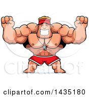 Clipart Of A Cartoon Buff Muscular Male Lifeguard Cheering Royalty Free Vector Illustration