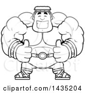 Poster, Art Print Of Cartoon Black And White Lineart Buff Muscular Hercules Giving Two Thumbs Up