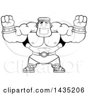 Poster, Art Print Of Cartoon Black And White Lineart Buff Muscular Hercules Cheering