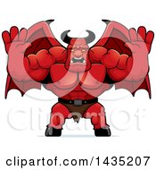 Poster, Art Print Of Cartoon Buff Muscular Demon Holding His Hands Up And Screaming