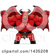 Poster, Art Print Of Cartoon Buff Muscular Demon Holding His Fists In Balls Of Rage