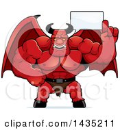 Clipart Of A Cartoon Buff Muscular Demon Talking Royalty Free Vector Illustration