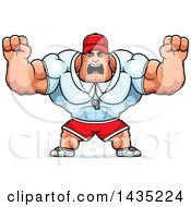 Poster, Art Print Of Cartoon Buff Muscular Sports Coach Holding His Fists In Balls Of Rage