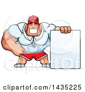 Cartoon Buff Muscular Sports Coach With A Blank Sign