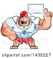 Cartoon Buff Muscular Sports Coach Talking