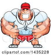 Poster, Art Print Of Cartoon Buff Muscular Sports Coach Giving Two Thumbs Up