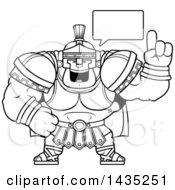 Poster, Art Print Of Cartoon Black And White Lineart Buff Muscular Centurion Soldier Talking