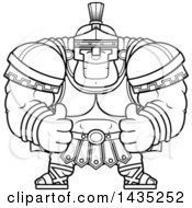 Poster, Art Print Of Cartoon Black And White Lineart Buff Muscular Centurion Soldier Giving Two Thumbs Up