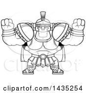 Poster, Art Print Of Cartoon Black And White Lineart Buff Muscular Centurion Soldier Cheering