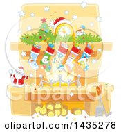 Clipart Of A Decorated Christmas Hearth Fireplace Royalty Free Vector Illustration by Alex Bannykh